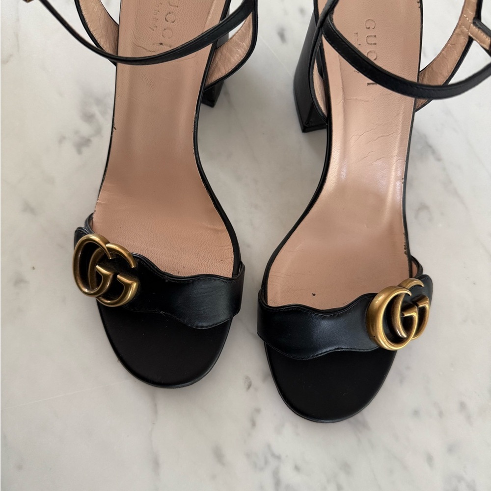 GUCCI Marmont Leather GG Block-Heel Sandals - Picture 8 of 16